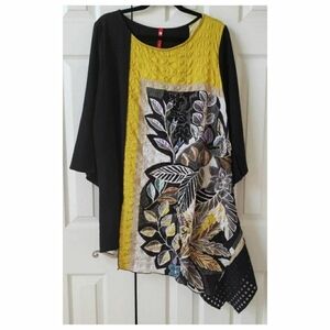 IC Collection Lagenlook Asymmetrical Tunic - XXL Layered Floral Art-to-Wear